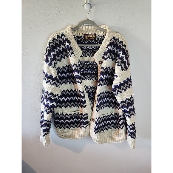 Ishka 100% Wool Cable Knit Sweater Womens SZ Large Fair Isle Fisherman - Picture 1 of 6